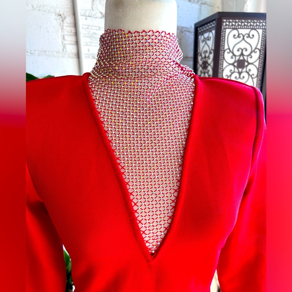 Fashion Nova Red Net Sequin Dress